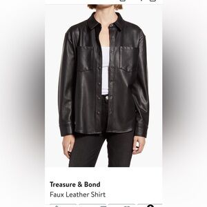 Treasure & Bond Black Faux Leather Shirt Jacket